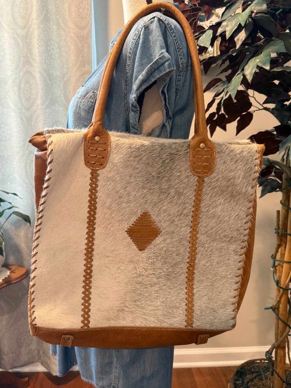 Myra Purity Leather and Hairon Tote Bag